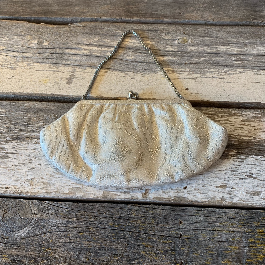 Vintage White And Silver Glittered Clutch